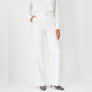 NWT Ann Taylor White Belted Boot Cut Pants in Twill | Size 00